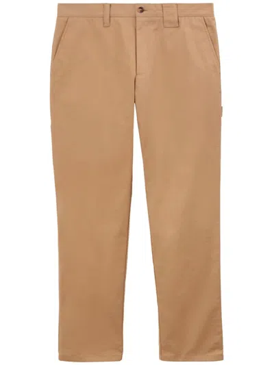 Burberry Logo-tag Cotton Straight-leg Trousers In Neutrals
