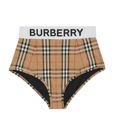 Burberry Logo Tape Vintage Check Bikini Bottoms In Nude