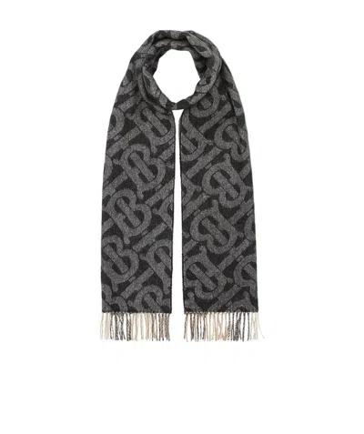 Burberry Logo Tassel Cashmere Scarf In Black