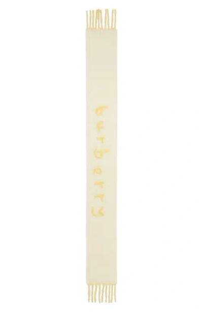 Burberry Logo Text Jacquard Reversible Alpaca & Wool Blend Fringe Scarf In Sandstone