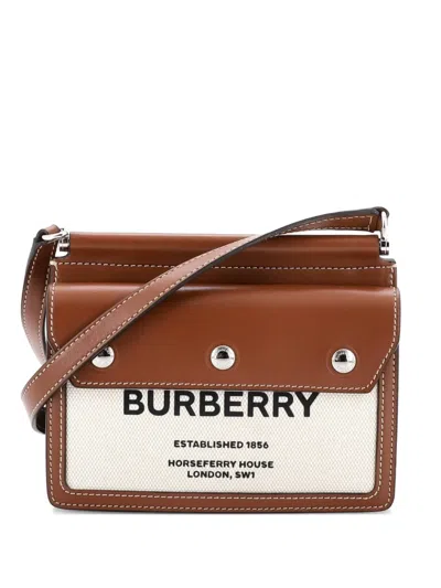 Pre-owned Burberry Logo Title Pocket Canvas And Leather Mini Crossbody Bag In Brown