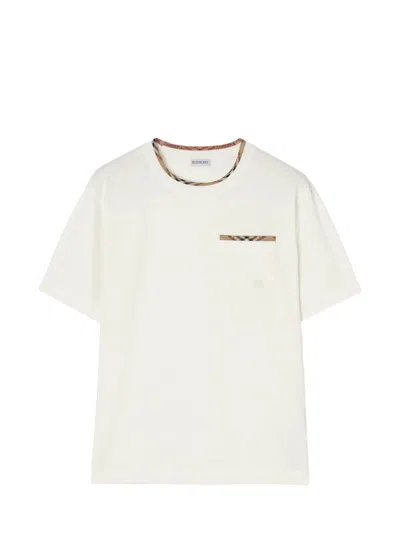 Burberry Logo T-shirt With Check Trim And Chest Pocket In Neutral