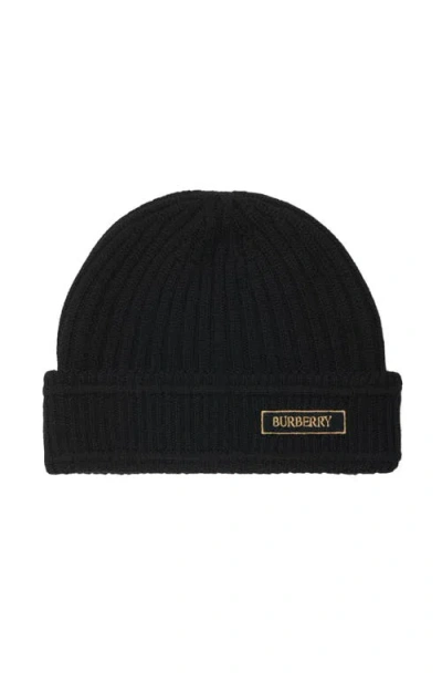 Burberry Logo Wool Beanie In Black