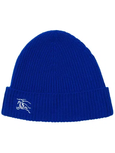 Burberry Logo Wool Beanie In Blue