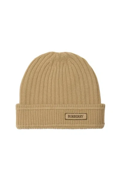 Burberry Logo Wool Beanie In Sand