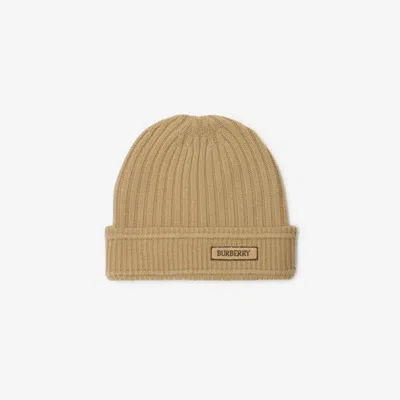 Burberry Logo Wool Beanie In Sand