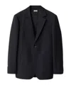 Burberry Tailored Jacket Crafted With Dark Navy Wool Twill In Black