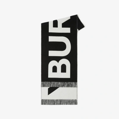 Burberry Logo Wool Jacquard Scarf In Black