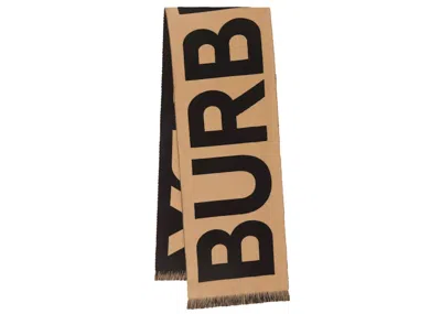 Pre-owned Burberry Logo Wool Jacquard Scarf In Archive Beige