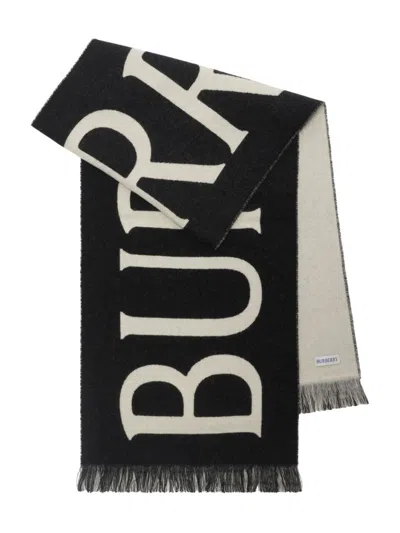 Burberry Logo Wool Scarf In Black