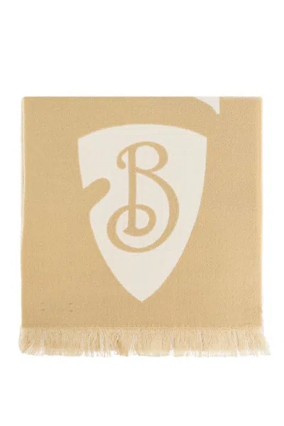 Burberry Logo Wool Scarf In Brown