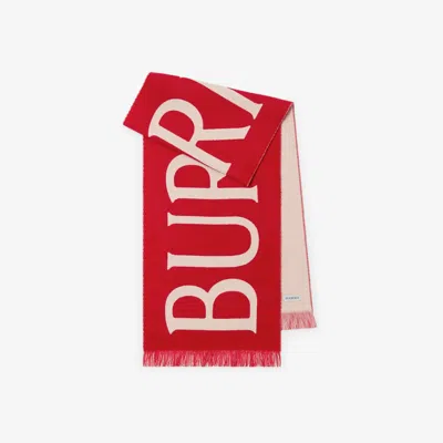 Burberry Logo Wool Scarf In Red
