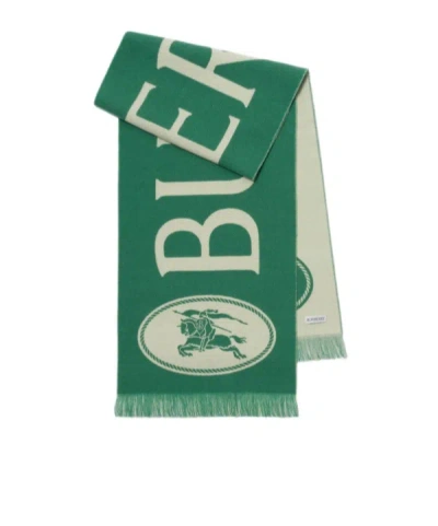 Burberry Logo Wool Scarf In Green