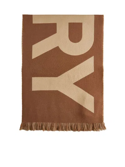Burberry Logo Wool Scarf In Brown