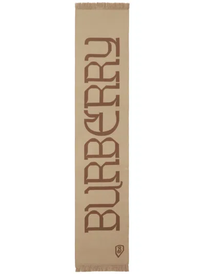 Burberry Logo Wool Scarf In Brown