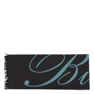 Burberry Logo Wool Scarf In Clear Blue