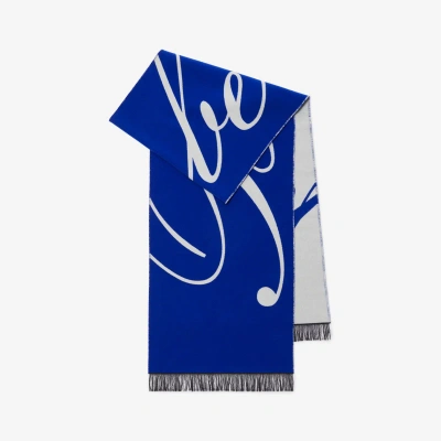 Burberry Logo Wool Silk Scarf In Blue