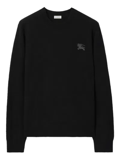 Burberry Wool Sweater Ribbed Cuffs Structured Hem In Black