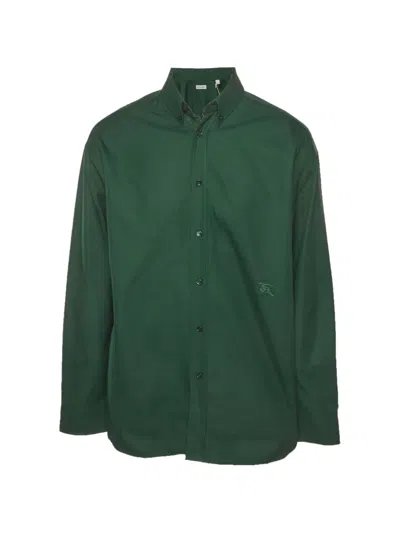 Pre-owned Burberry Logo-embroidered Button-up Shirt In Green