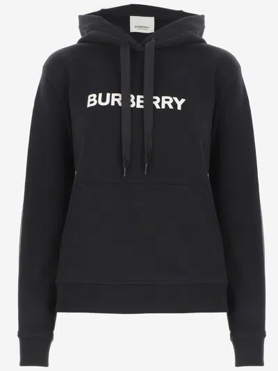 Burberry Logo-embroidered Cotton Hoodie In Black