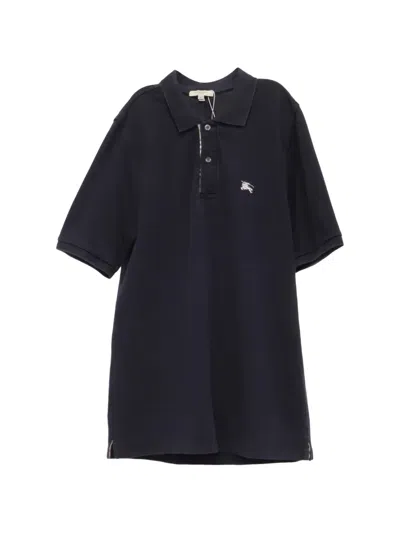 Pre-owned Burberry Logo-embroidered Cotton Polo Shirt In Blue