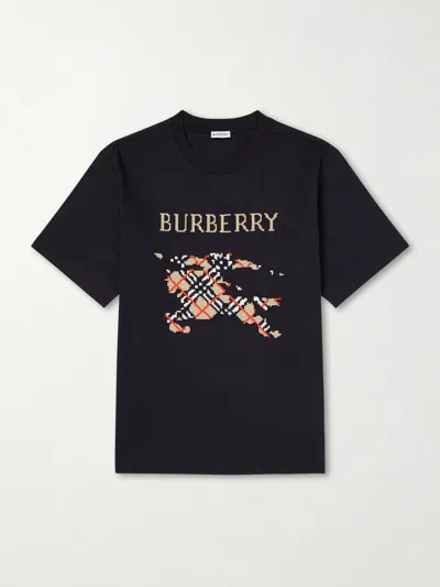 Burberry Logo-embroidered Cotton-jersey T-shirt In Black