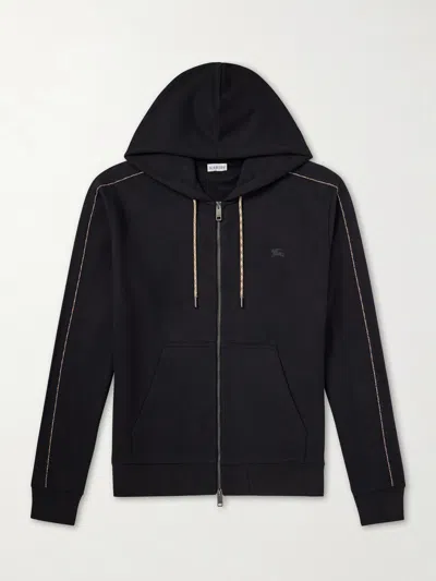 Burberry Scott Hooded Jacket Drawstring Hood Ribbed Cuffs In Black