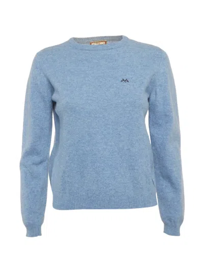Pre-owned Burberry Logo-embroidered Crew-neck Sweater In Blue