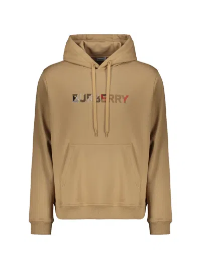 Burberry Logo-embroidered Pouch-pocket Hoodie In Neutral