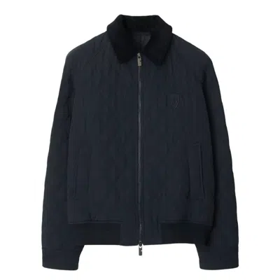 Burberry Logo-embroidered Quilted Jacket In Blue