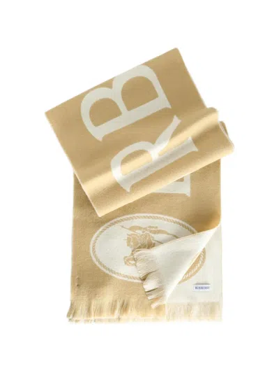 Burberry Logo-intarsia Fringed Scarf In Brown
