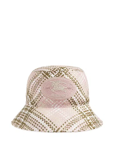 Burberry Logo-patch Checked Bucket Hat In Pink