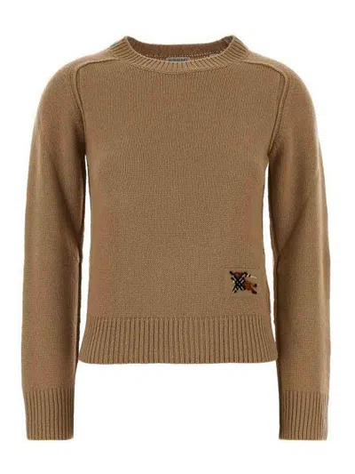 Burberry Logo-patch Round-neck Sweater In Brown
