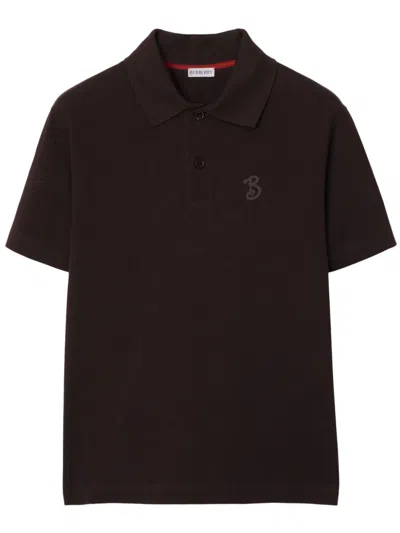 Burberry Embroidered-logo Polo Shirt In 褐色