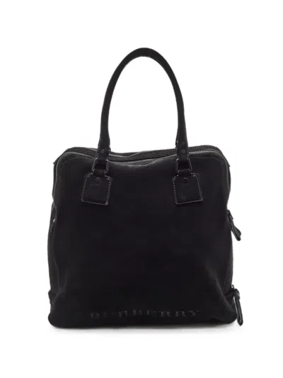 Pre-owned Burberry Logo-print Double-zip Holdall Bag In Black