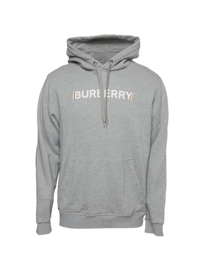Pre-owned Burberry Logo-print Jersey Hoodie In Gray