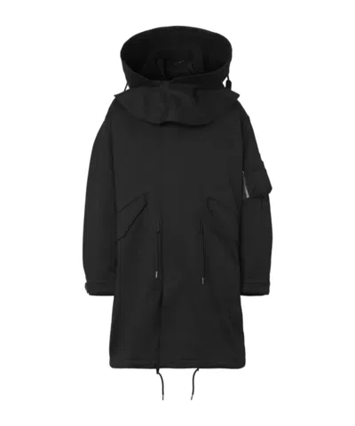 Burberry Logo-print Parka Coat In Black