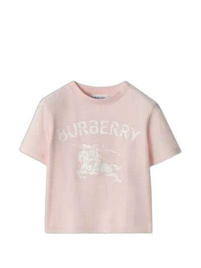 Burberry Kids Logo Printed Crewneck T-shirt In Pink