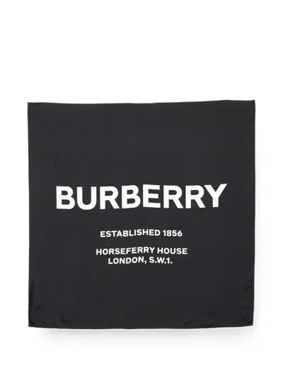 Pre-owned Burberry Logo-print Silk Scarf In Black