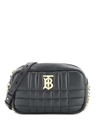 Pre-owned Burberry Lola Camera Bag Quilted Leather Mini Crossbody Bag In Black