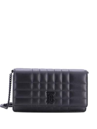 Pre-owned Burberry Lola On Chain Quilted Leather Clutch Bag In Black