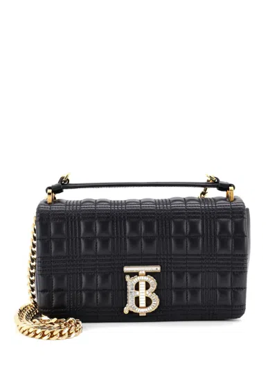 Pre-owned Burberry Lola Quilted Lambskin With Crystal Detail Small Shoulder Bag In Black