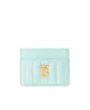 Burberry Sea Green Leather Card Holder In Blue