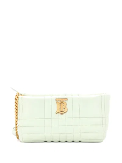 Pre-owned Burberry Lola Zip Shoulder Bag Quilted Leather Small Crossbody Bag In Green