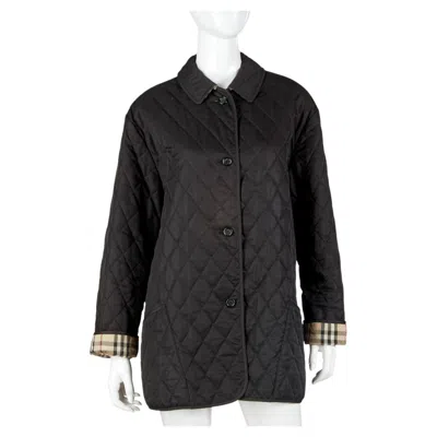 Pre-owned Burberry London Black Diamond-quilted Car Coat With Check Lining, Made In Englan