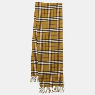 Pre-owned Burberry London Brown Checks Wool Fringed Scarf