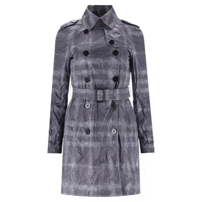 Pre-owned Burberry London Checked Trench Coat In Gray