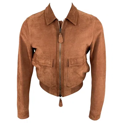 Pre-owned Burberry London Chest Size 38 Brick Solid Zip Up Nubuck Leather Jacket In Brown