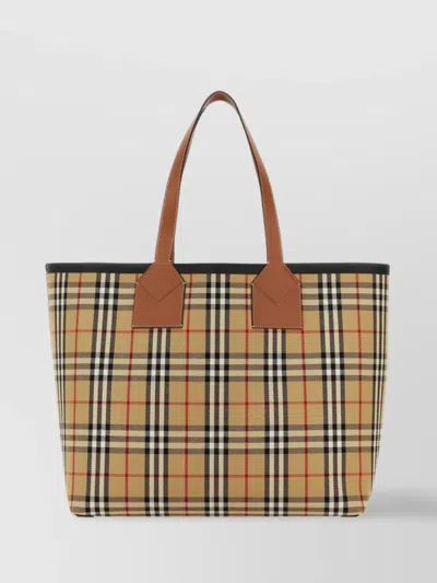 Burberry London Embroidered Canvas Tote Bag In Beige