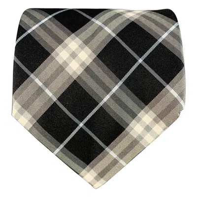 Pre-owned Burberry London Grey Black Plaid Silk Tie In Gray